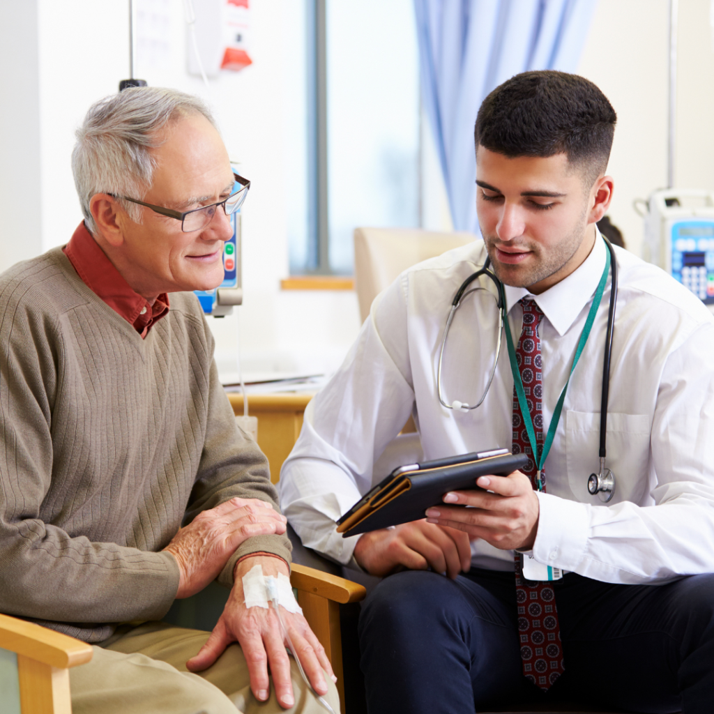 urgent care doctor treating elderly patient